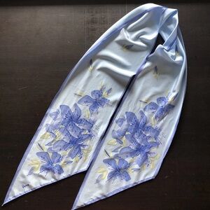 VERA Pony Tail Scarf Japan 60” neck tie scarf floral purple, blue and green